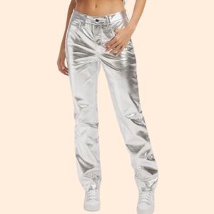 Good American Good Icon Silver Faux Leather Pants